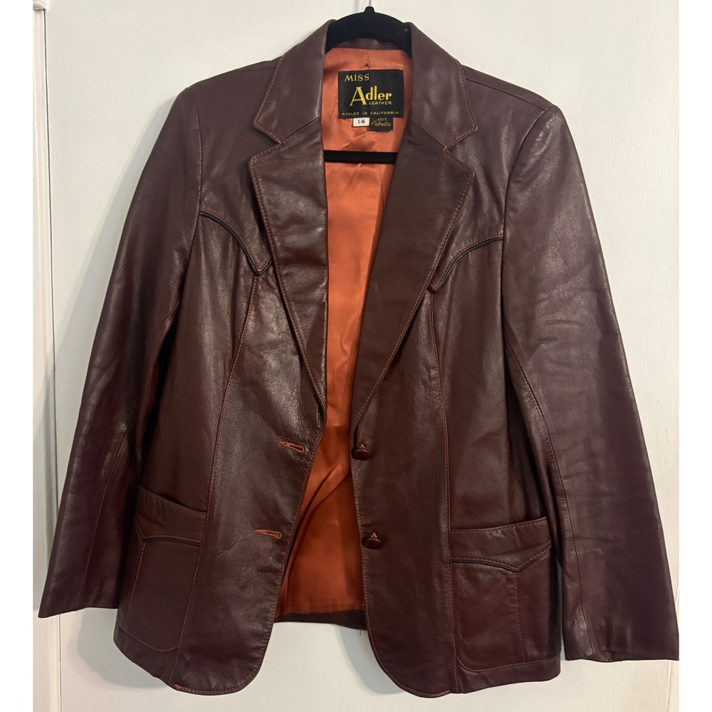 Miss Adler Leather Vintage Burgundy Cabretta Leather Western Blazer Jacket 14
